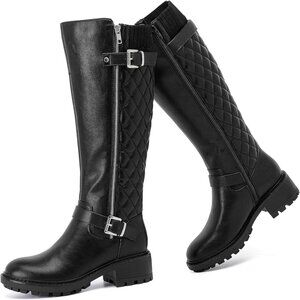 Women’s Knee High Boots Faux Leather Winter Travel Riding Combat Shoes
